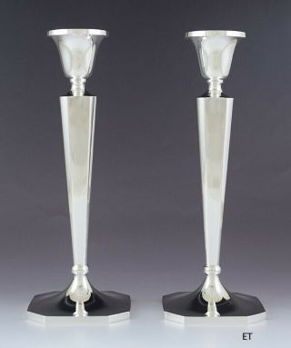 Handsome Art Deco Pair Baldwin Miller Sterling Silver 10 1/4 " Candlesticks