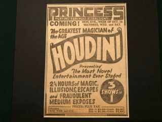 Houdini Antique Vintage Magic Magician Trick Prop Illusion Harry Poster