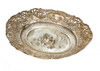 German Hanau 800 Silver Oval Centerpiece Bowl,  Circa 1900.  Cherubs