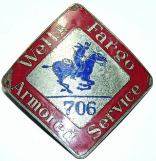 Antique 1930 Vtg Wells Fargo Armored Service Pony Express Rare Enameled Badge B6