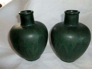 Pair Vintage Antique Peters & Reed Zane Ware Shadow Arts & Crafts Green Pottery