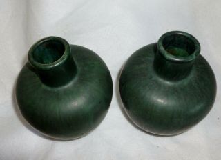 PAIR VINTAGE ANTIQUE PETERS & REED ZANE WARE SHADOW ARTS & CRAFTS GREEN POTTERY 2
