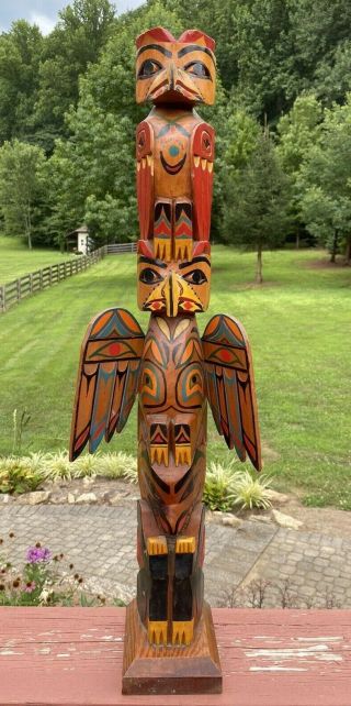 Wonderful Antique/vintage Carved & Painted Folk Art Totem Pole 30 " Wyoming