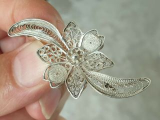 EDWARDIAN VINTAGE CZECH JEWELLERY CRAFTED FILIGREE SOLID SILVER BROOCH SHAWL PIN 3