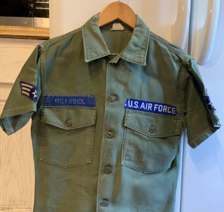 Vtg 60s Vietnam Us Air Force Sateen 0g 107 Fatigue Uniform Shirt Shirt Sleeve (s