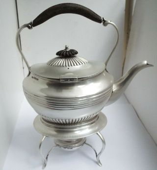 Fine Rare Heavy English Antique 1899 Solid Sterling Silver Tea Kettle On Stand
