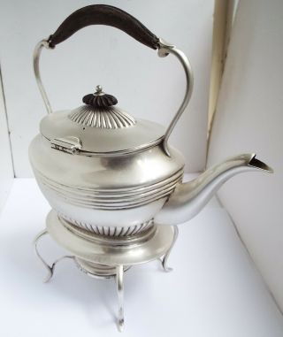 FINE RARE HEAVY ENGLISH ANTIQUE 1899 SOLID STERLING SILVER TEA KETTLE ON STAND 2