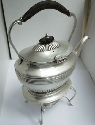 FINE RARE HEAVY ENGLISH ANTIQUE 1899 SOLID STERLING SILVER TEA KETTLE ON STAND 3