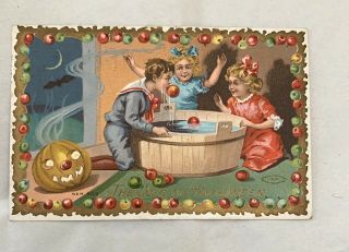 Vintage 1910 Halloween Postcard - Children Bob For Apples - Jol 803