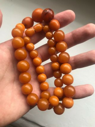 52,  9gr Antique Amber Baltic Egg Yolk Old Beads Natural Necklace