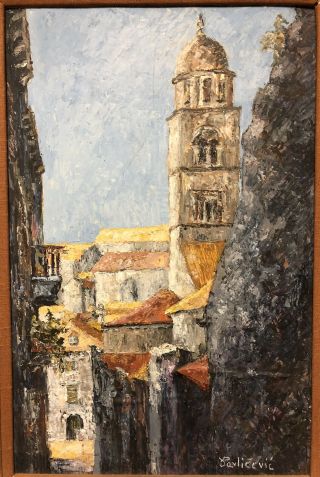 Vintage Ante Pavlicevic Cubist Modernist Oil Painting Dubrovnik 2