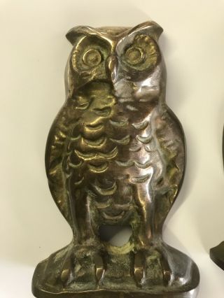 2 Vintage Brass Owl Bookends 6” Tall 2