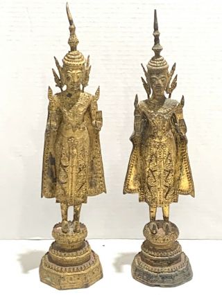 Magnificent Antique Thai Gilt Bronze Temple Guardians