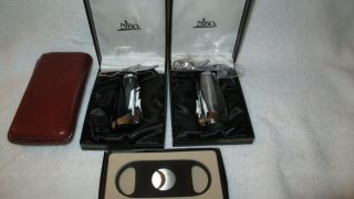 Nibo Torch Lighters For Cigar Or Pipe (2) Plus Leather Cigar Case,  And Cutter