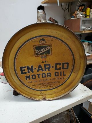 Rare Find - Vintage Antique En - Ar - Co Motor Oil Metal 5 Gal Rocker