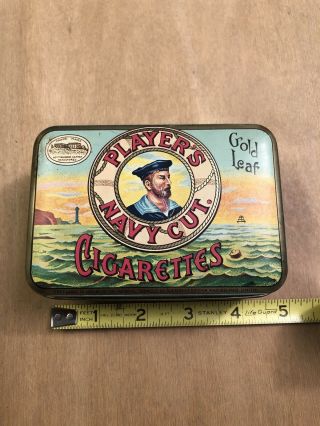 Vintage Players Navy Cut Cigarettes Gold Leaf Hinge Top Tin
