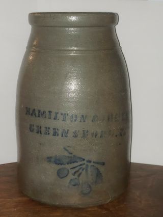 Antique Stoneware Jar Cobalt Blue Stencil Cherries Hamilton - Jones Greensboro Pa.