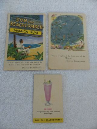 Vintage Don The Beachcomber Postcards (2) & Drink Card (1) Advertising