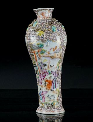 Large Antique Chinese Famille Rose Porcelain Moulded Vase Qianlong 18th C Qing