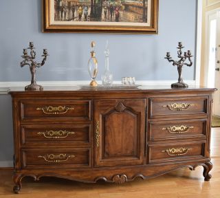 Drexel Heritage French Provincial Louis Xv Triple Dresser/ Credenza/sideboard