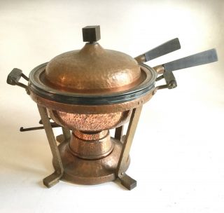 Joseph Heinrichs Arts & Crafts Hammered Copper Chafing Dish Compleat
