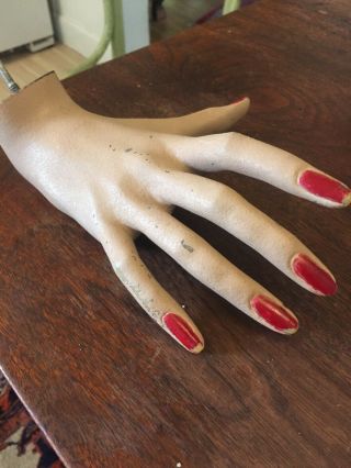 Trés Creepy Greneker Wolf & Vine Vtg Mannequin Hand - Fingers - Painted Nails 8 "