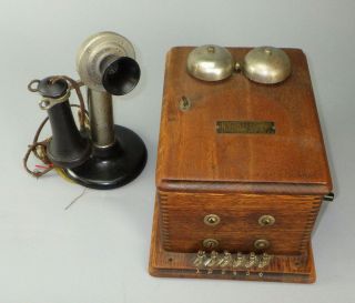 Antique North Electric Candlestick Telephone With Wall Box