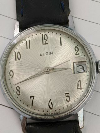 Vintage Elgin Mens Watch Made In Germany 34mm Runs And Stops 17 Jewel