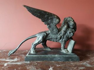 Antique 19th Cen Bronze Italian Venetian Lion Of St.  Mark Grand Tour Renaissance