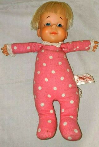 Vintage Mattel Drowsy Doll 14 " Tall 1964 Pink Polka Dot Pajamas