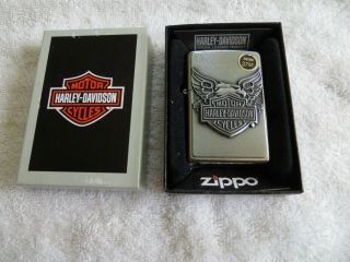 2013 Zippo Lighter Harley Davidson Heavy Emblem Rare And Neat Old Sto