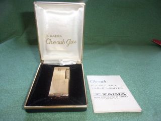 Vintage X Zaima Cherub Butane Gas Cigarette Lighter W/box & Paperwork