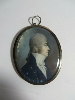 Antique Georgian 18th Century Gold Miniature Portrait Painting Pendant Hair
