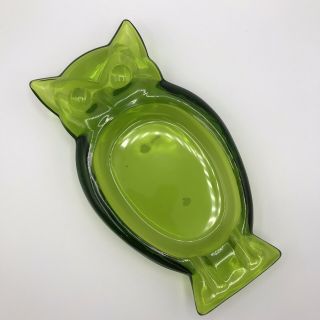 Vintage Green Viking Glass Owl Ashtray Mid Century Modern