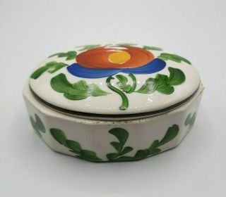 Vintage Czechoslovakian Czech Pottery Covered Dresser Trinket Dish Poppy
