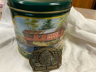 Vintage Red Man Chewing Tobacco Tin Cannister With Lid 1988 Limited Edition 6”