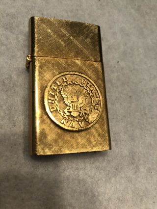 Vintage 14K Gold Plated Florentine United States Navy Cigarette Lighter 2