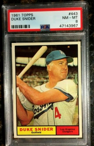 1961 Topps 443 Duke Snider Psa 8 Nm - Mt Los Angeles Dodgers Baseball Card Beauty