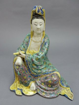 Antique Chinese Famille Rose Statue of Guan Yin.  10.  5 inches 4 character mark 2