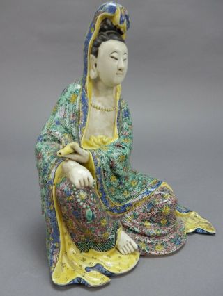 Antique Chinese Famille Rose Statue of Guan Yin.  10.  5 inches 4 character mark 3