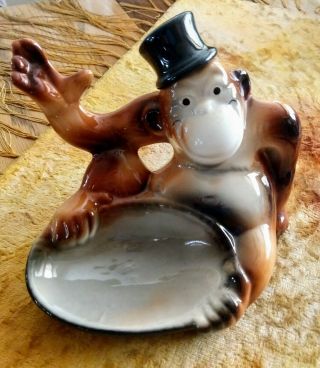 Vintage 1961 Ceramic Orangutan Monkey Dresser Caddy Valet By Cal Themes Inc Usa