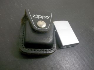 Zippo E 05 Brushed Chrome Lighter With Leather Zippo Belt Clip Case