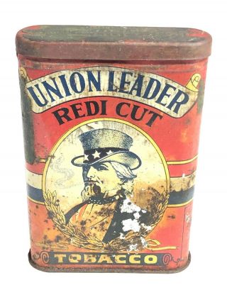 Union Leader Redi Cut Tobacco Pocket Tin Pipe Smoking Uncle Sam Hinged Top Lid