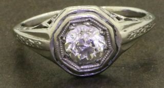 Antique 14k Wg 0.  75ct Diamond Solitaire Filigree Engagement Ring Size 4.  25