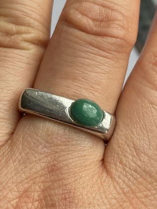 Vintage 925 Mark Sterling Silver Green Turquoise Square Silver Ring - Uk Size N