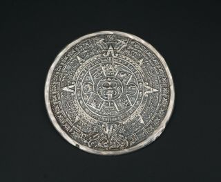 Vintage Taxco Sterling Silver Aztec Maya Calendar Pin Pendant 2.  25 " Eagle Ps1568