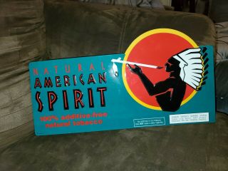American Spirit Cigarette 100 Natural Tobacco Store Metal Tin Sign Vintage Blue