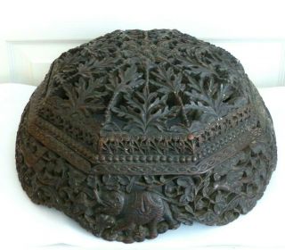Large Antique Late 19th Century Anglo Indian Carved Wooden Foot Stool