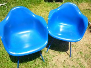 2 Vintage Herman Miller Blue (painted) Fiberglass Shell Arm Chair Greyhound Ship