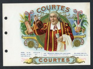 Old Courtes Cigar Label - Man With Wine,  Grapes,  Gold Coins,  Sample Label